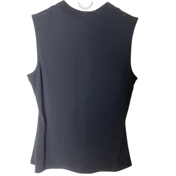 Donna Karan Twist Front Jersey Top XS Black Sleeveless Stretch V-Neck Minimalist - Picture 2 of 7